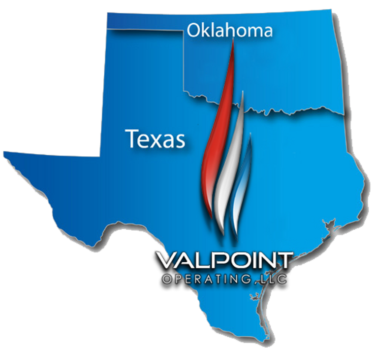 Map of ValPoint Operating's areas of activity in Texas and Oklahoma